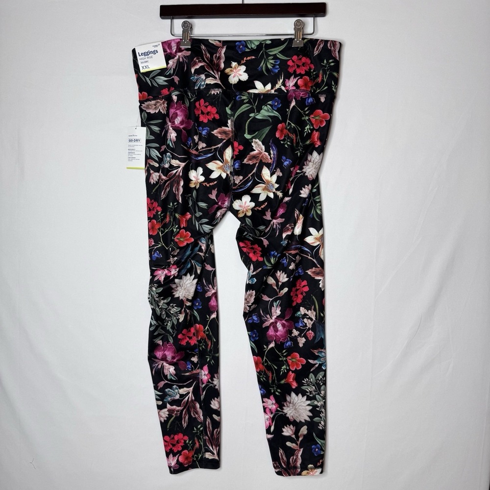 Old‎ Navy Active Go Dry NEW Floral Leggings Sz XXL High Waist Yoga Black Pink - Picture 5 of 10